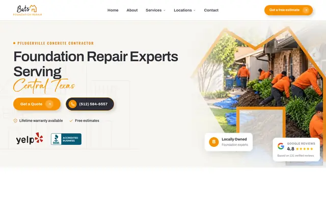 Screenshot of the Bats Foundation Repair, LLC homepage as it appeared on 2026-10-08, captured at desktop width.